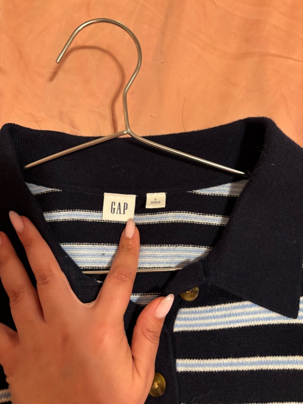 Gap navy baby blue white Striped Polo Sweater - Picture 3 of 3